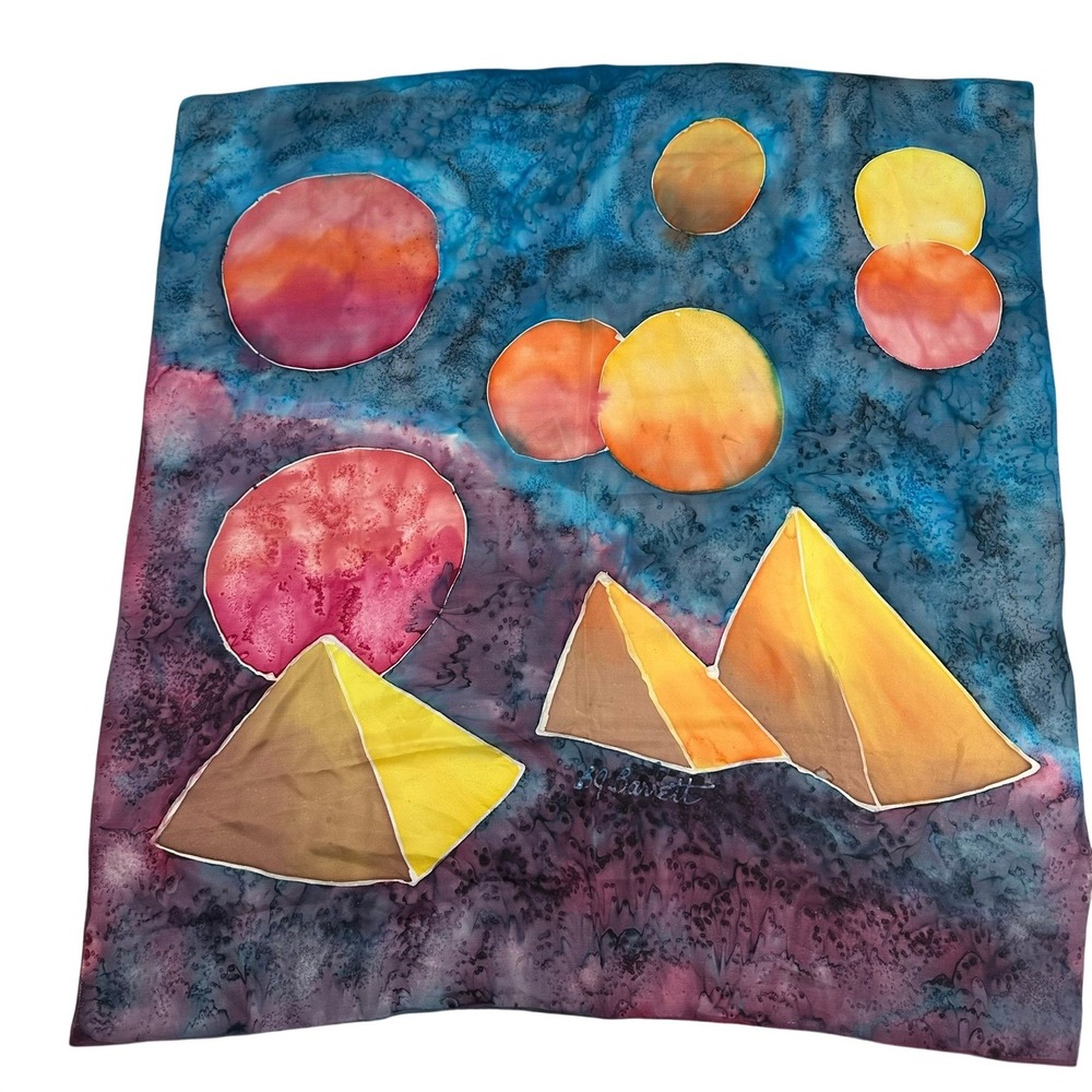 B J Barrett Womens Vintage Scarf Abstract Celestial Wearable Art Bohoā Batik